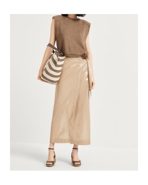 Brunello Cucinelli Brown Sequin-Embellished Knitted Top