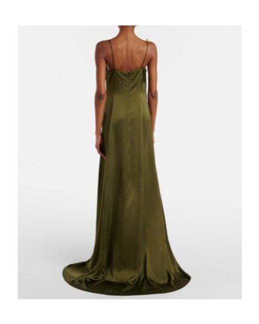 Blumarine Green Appliqué Satin Gown