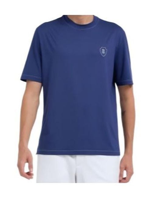 Brunello Cucinelli Blue Comfort Nylon Crew Neck T-Shirt With Logo for men