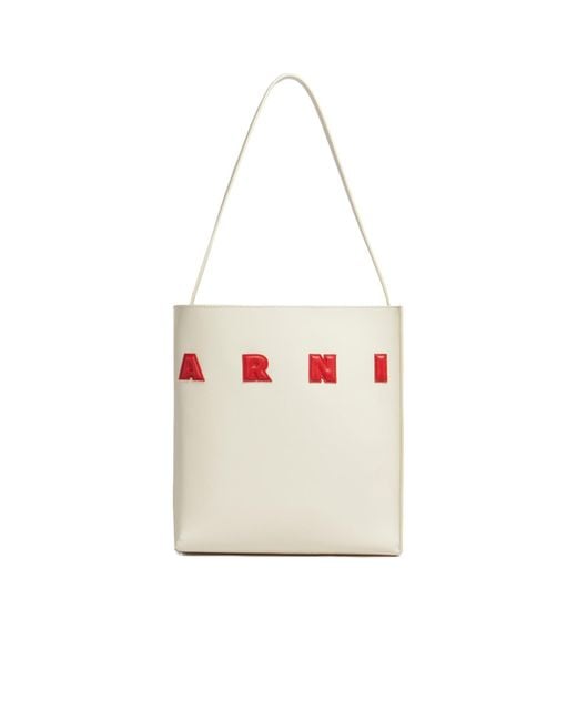 Marni White Museo Logo-Patch Small Shoulder Bag