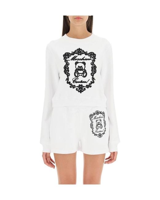 Moschino White Logo-Print Cotton Sweatshirt