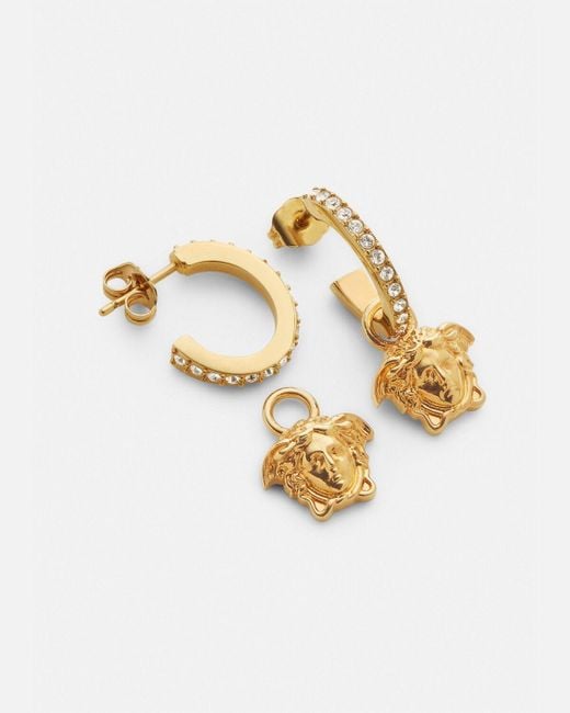 Versace Metallic Medusa Pendant Embellished Hoop Earrings