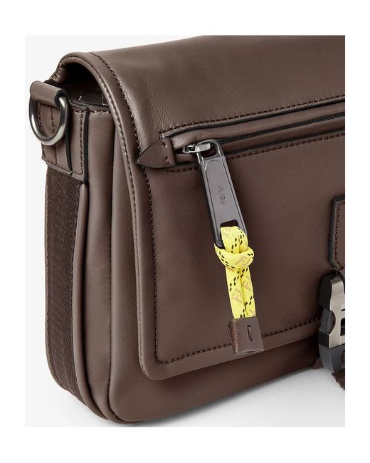 Fendi Brown Flux Logo Plaque Messenger Bag for men