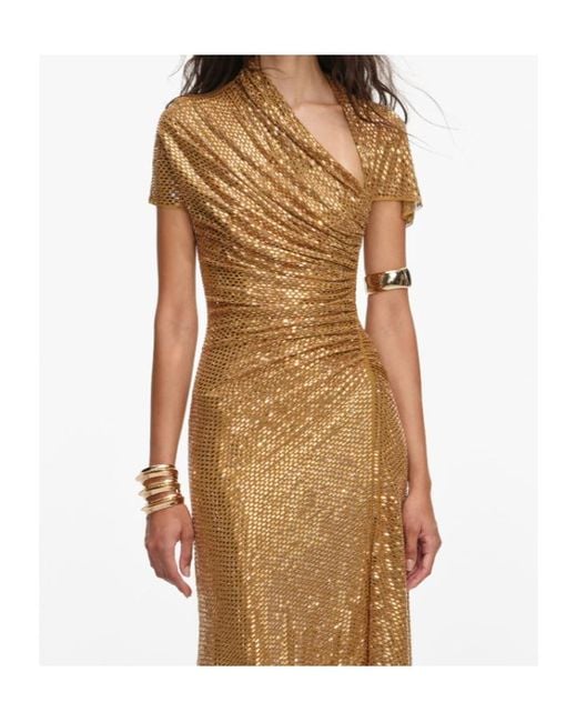 Self-Portrait Natural Rhinestoned-Embellished Midi Dress