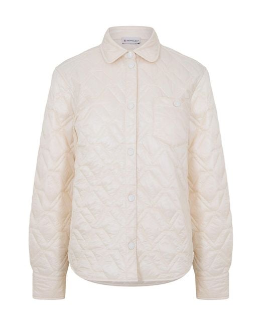 Moncler White Quilted Check Shirt Down Jacket