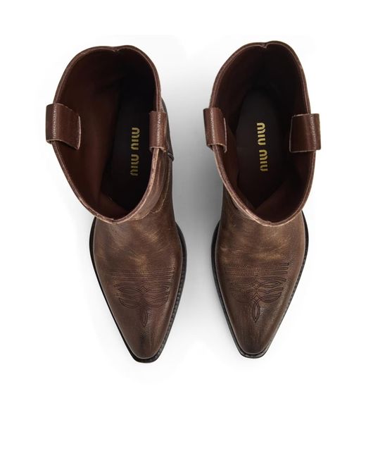 Miu Miu Brown Logo Denim Ankle Boots