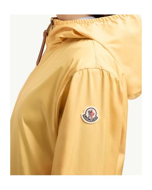 Moncler Yellow Logo Patch Zip-Up Hooded Jacket