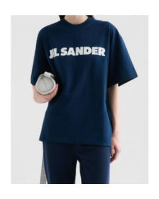 Jil Sander Blue Logo Printed Crewneck T-Shirt