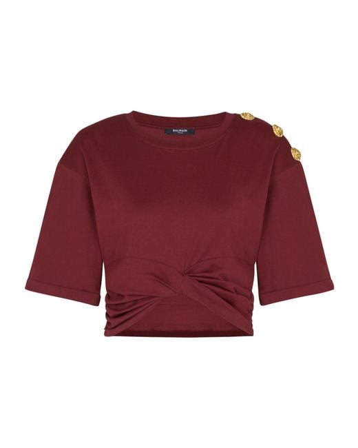 Balmain Red Cropped Tie T-Shirt