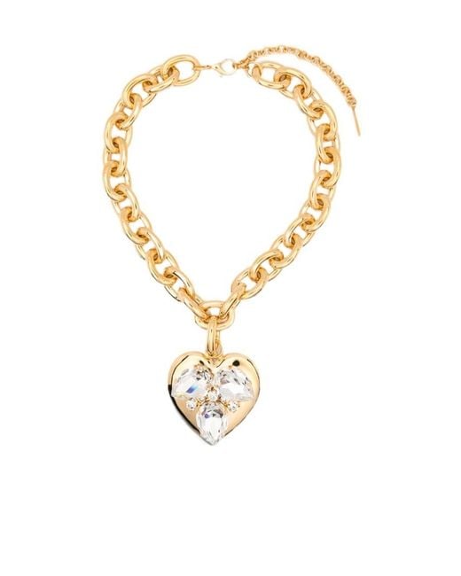 Alessandra Rich Metallic Crystal-Embellished Heart-Pendant Necklace
