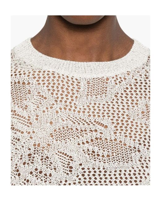 Fabiana Filippi White Openwork Short-Sleeved Knitted Top