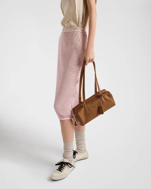 Prada Pink Logo Plaque Midi Skirt