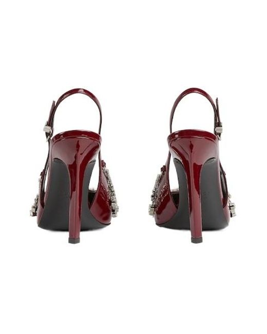 Gucci Pink High-Heeled Sandals Decorated With Crystal Chain