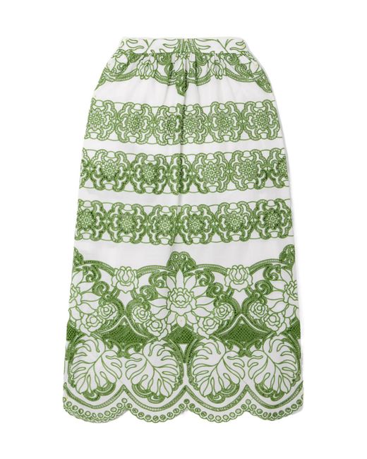 Borgo De Nor Green Scalloped Broderie Anglaise Maxi Skirt