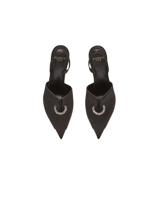 Balmain Black Piercing Detailed Satin Slingback Pumps