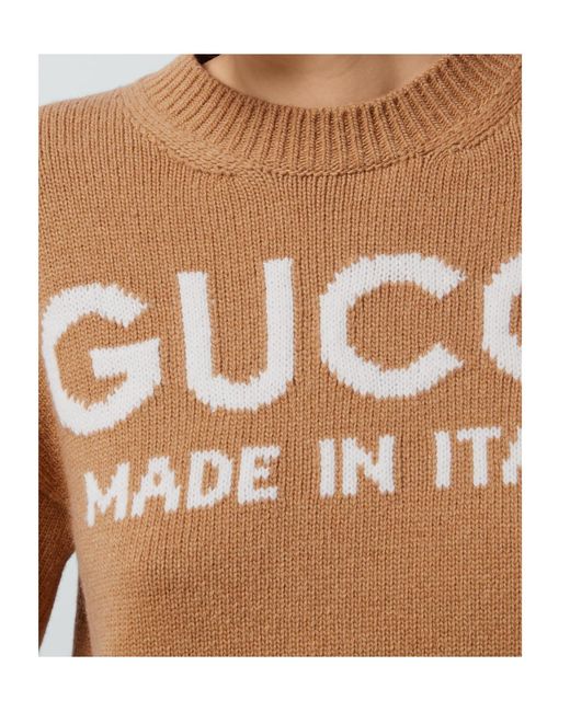 Gucci Natural Logo Intarsia Crewneck Knit Sweater