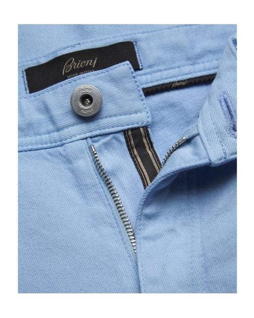 Brioni Blue Five-Pocket Logo-Patch Jeans for men