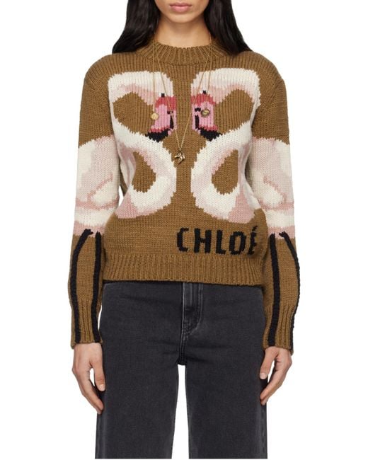 Chloé Brown Intarsia-Knit Sweater