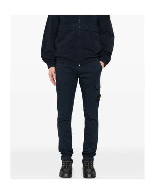 Stone Island Blue Logo-Patch Cargo Pants for men