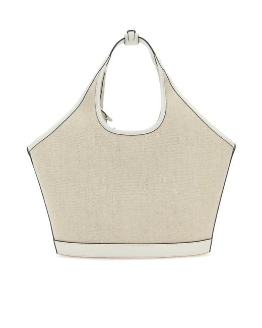 Prada Natural Logo Printed Medium Top Handle Bag