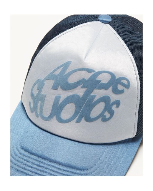 Acne Blue Flocked-Logo Mesh Hat for men