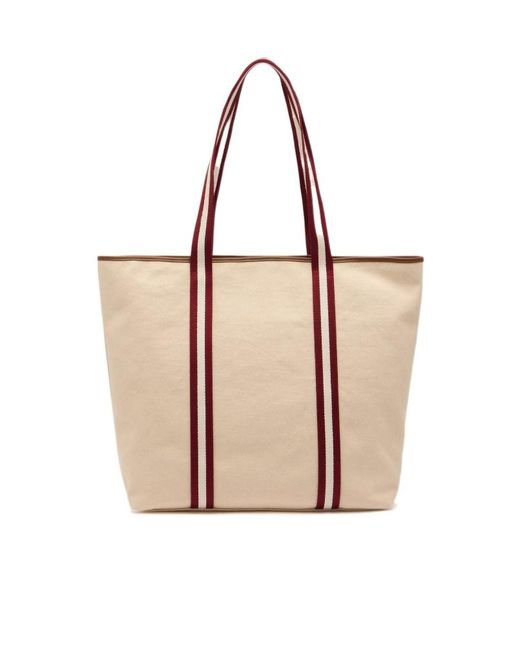 Bally Natural Striped-Panel Top Handle Bag