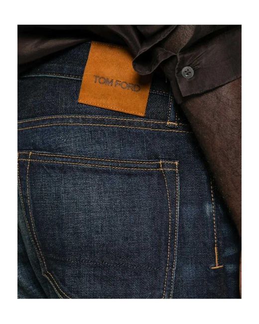 Tom Ford Blue Belt-Loop Logo-Patch Jeans for men
