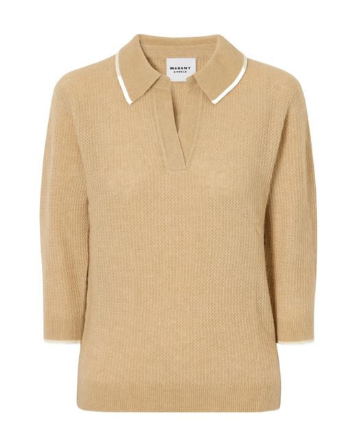 Isabel Marant Natural Ribbed-Detail Wool-Blend Knitted Polo