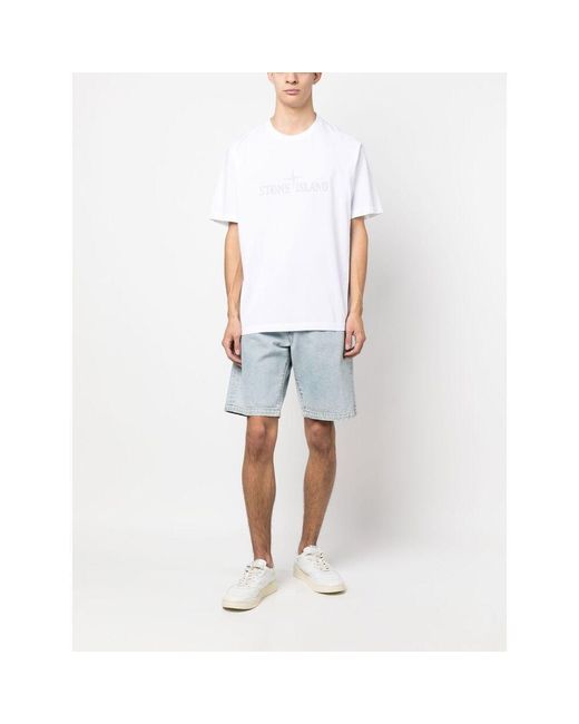 Stone Island White Logo-Embroidered T-Shirt for men