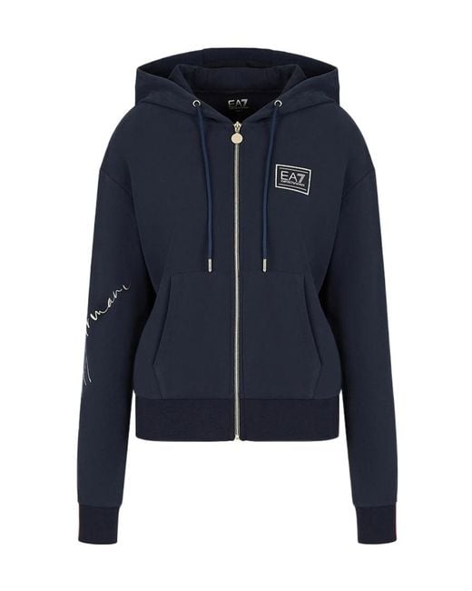 EA7 Blue Drawstring Hooded Hoodie