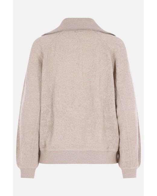 Brunello Cucinelli Natural Long-Sleeved Half-Zip Jumper