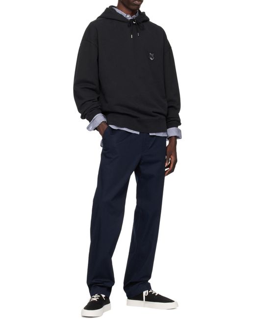 Maison Kitsuné Black Maison Kitsuné Fox Head Patch Drawstring Hoodie for men