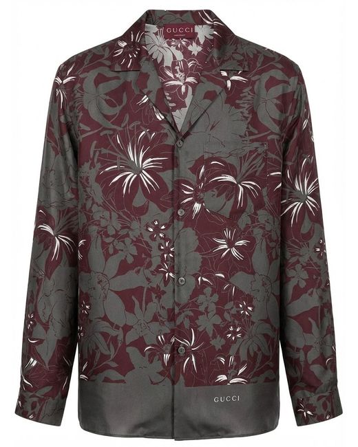 Gucci Purple Floral-Print Long-Sleeve Shirt for men