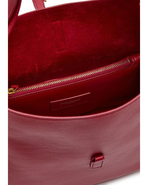 Saint Laurent Red Le 5 À 7 Small Grained Leather Hobo Bag