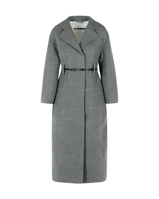 Jil Sander Gray Single-Breasted Belted Coat