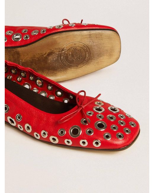 Golden Goose Deluxe Brand Red Amy Eyelet-Detailed Ballet Flats