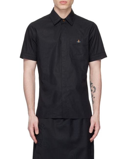 Vivienne Westwood Black Orb Embroidered Short-Sleeved Shirt for men