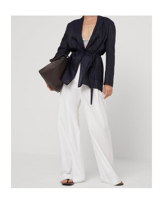 Brunello Cucinelli White Pleated Wide-Leg Trousers