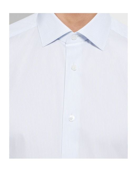 Zegna White Light And Micro-Striped Trecapi Cotton Shirt for men