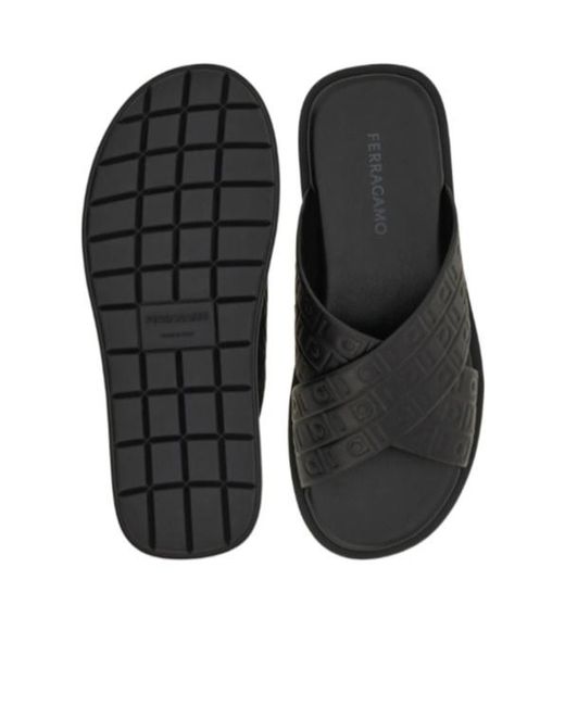 Ferragamo Black Round Head Slippers for men