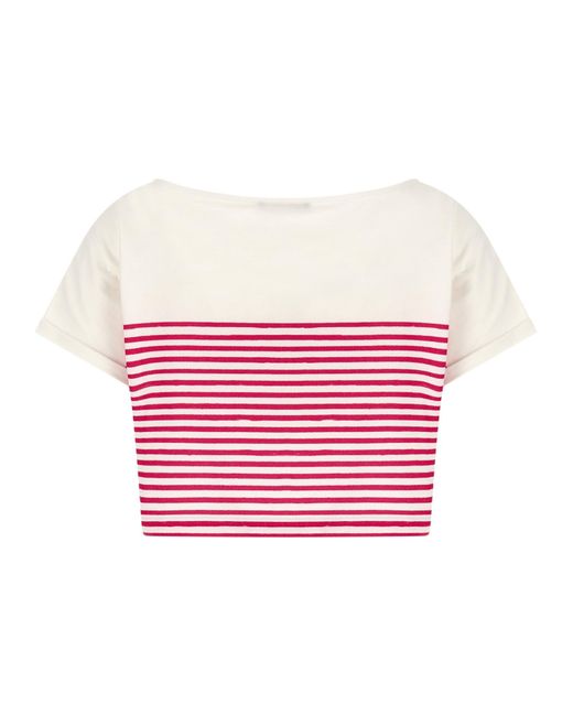 Balmain Pink Mariniere Cropped T-Shirt