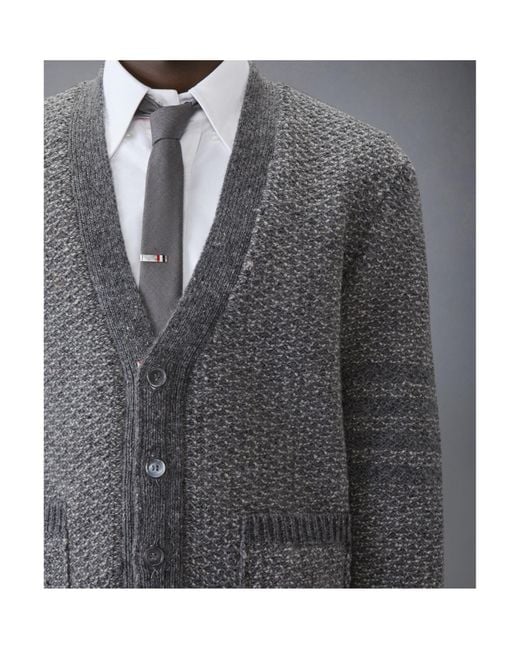 Thom Browne Gray V-Neck Chunky-Knit Cardigan for men