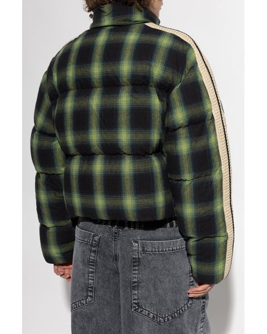 Palm Angels Green Checked Down Jacket