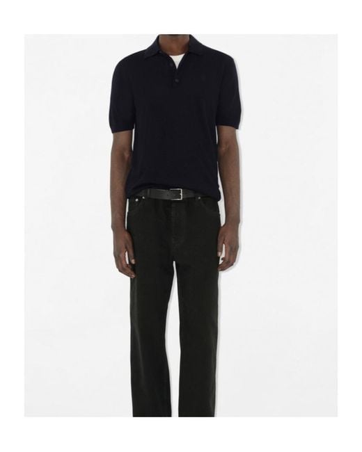 Burberry Black Logo Embroidered Knitted Polo Shirt for men
