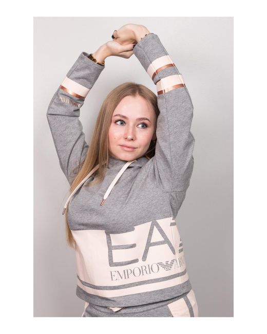 EA7 Gray Logo Color Hooded Sweater