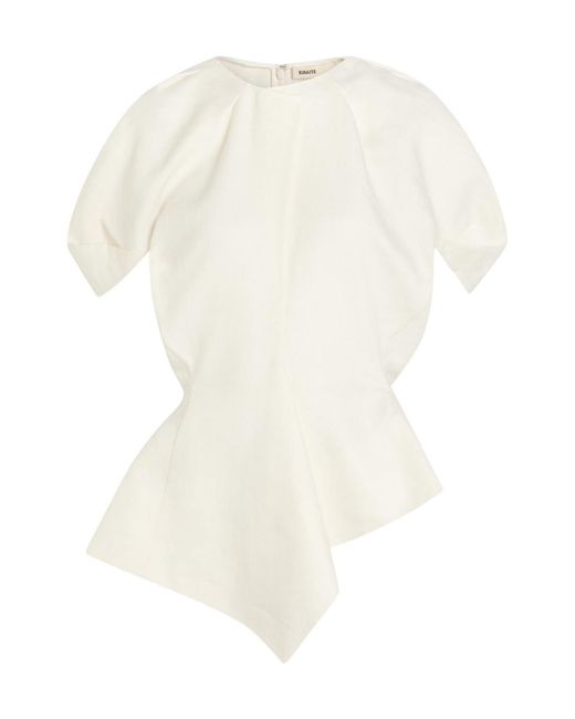 Khaite White Solid Linen And Silk-Blend Top