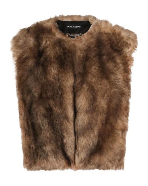 Dolce & Gabbana Brown Fur-Trimmed Gilet