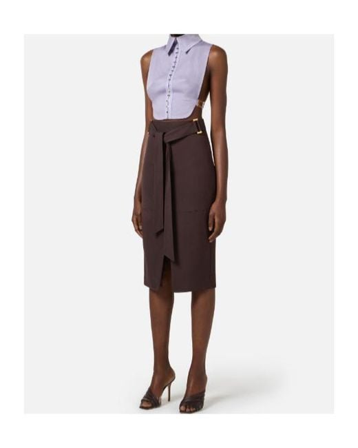 Elisabetta Franchi Brown Tied Waist Zip-Detailed Midi Skirt