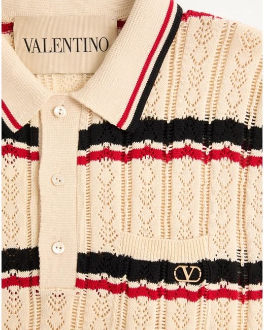 Valentino Natural Striped Knitted Polo Shirt for men