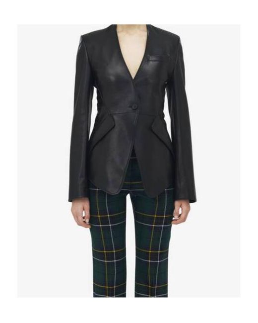 McQueen Black Leather Peplum Jacket